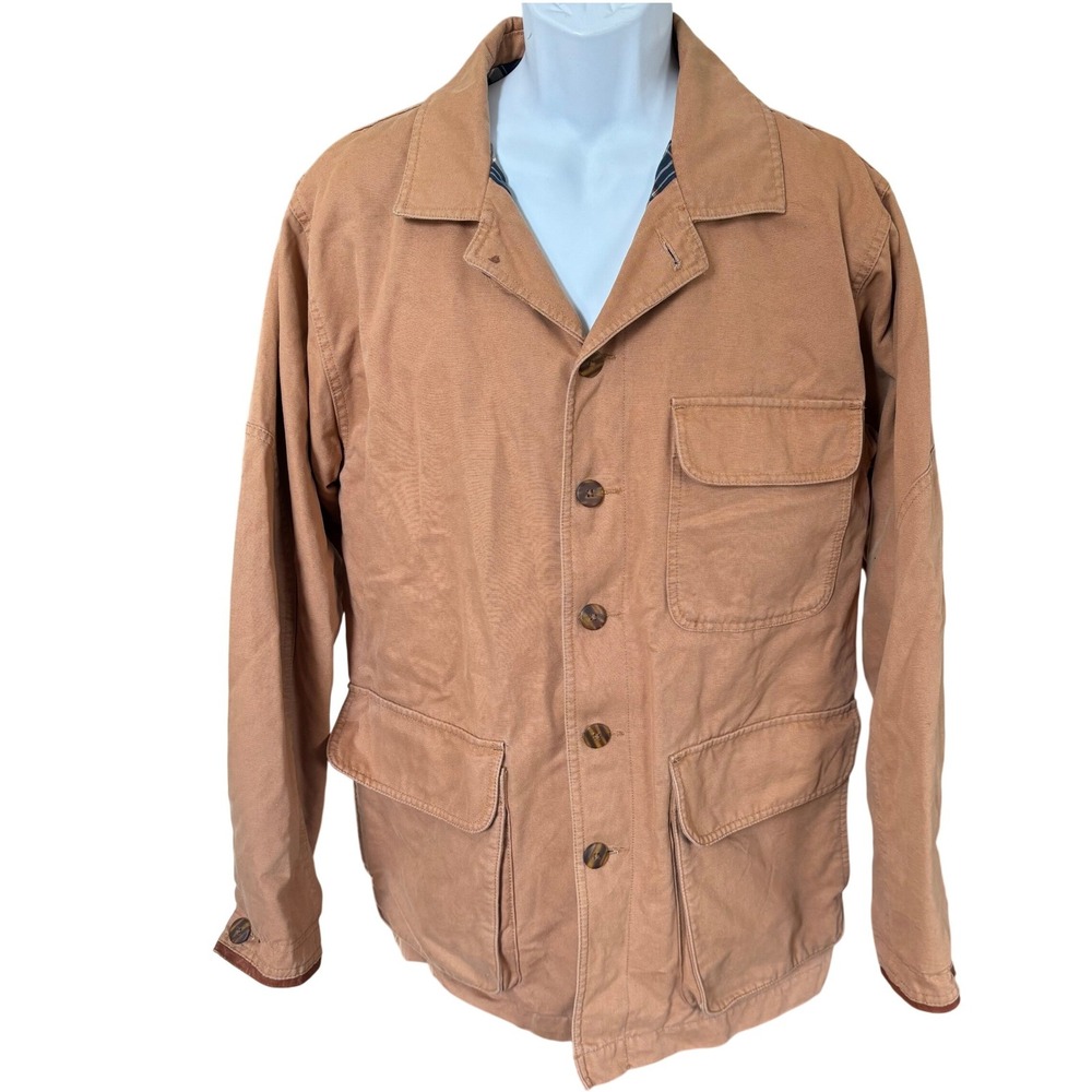Orvis Flannel Lined‎ Chore Coat Sz M Tan Canvas Barn Coat Field Jacket Gorpcore